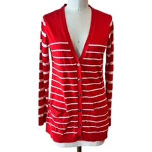 Gap Striped Red & White Cardigan Sweater - Womens Medium